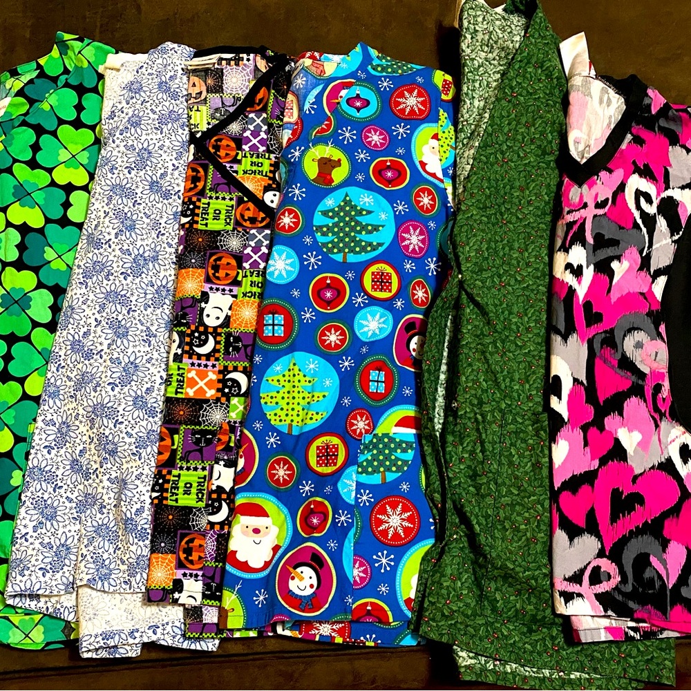 A holiday assortment of scrub tops!
